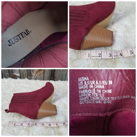 Red Heeled Bootie JustFab Misha Size 8.5 Burgundy Wine Ankle Boot EUC - Picture 7 of 13